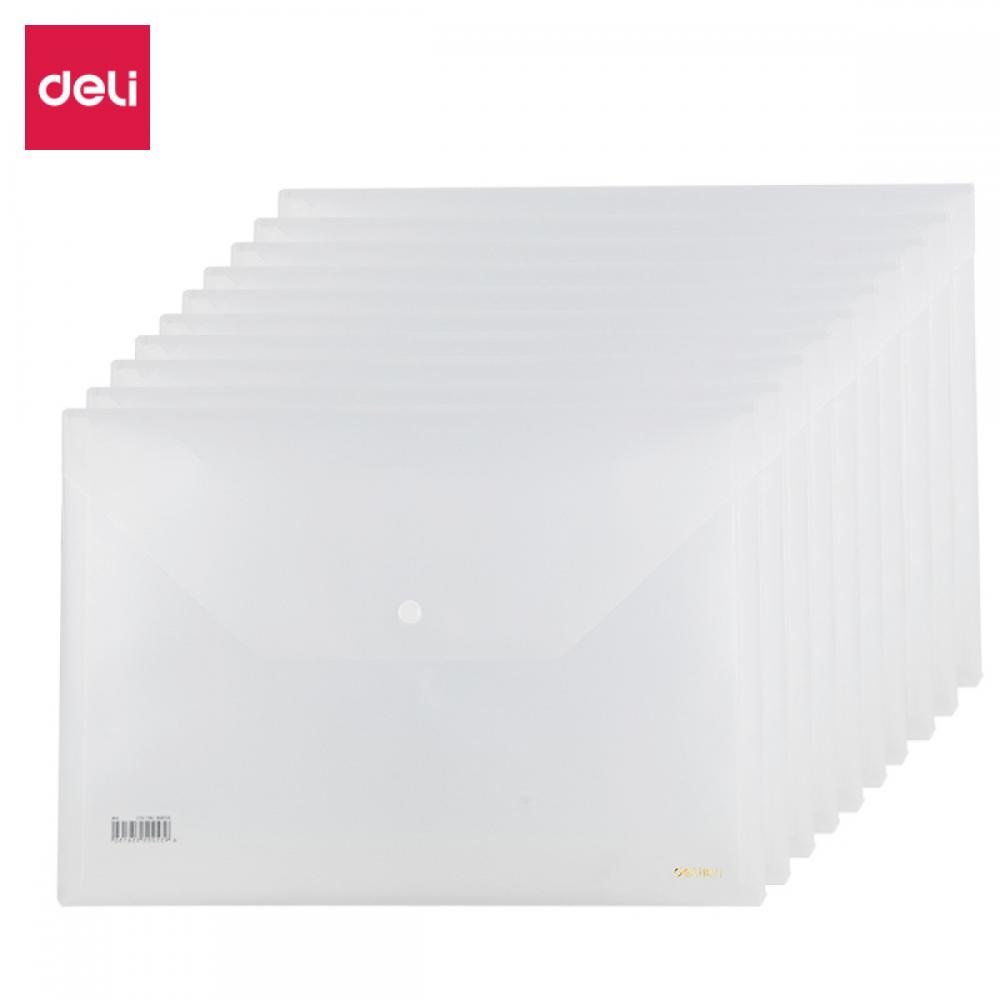 得力（deli）透明丝印按扣公文袋A4 文件袋 (透明) 十只装 办公用品 5501A